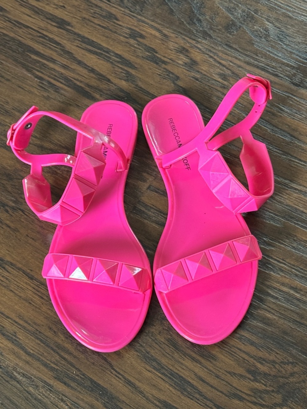 Rebecca Minkoff Hot Pink Studded Jelly Sandals, Sz 38 / US Sz 7.5-8, Like New